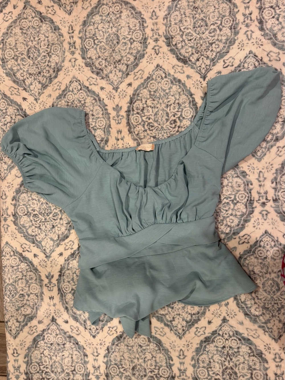 Altar'd State Teal Peplum Puff Sleeve Top